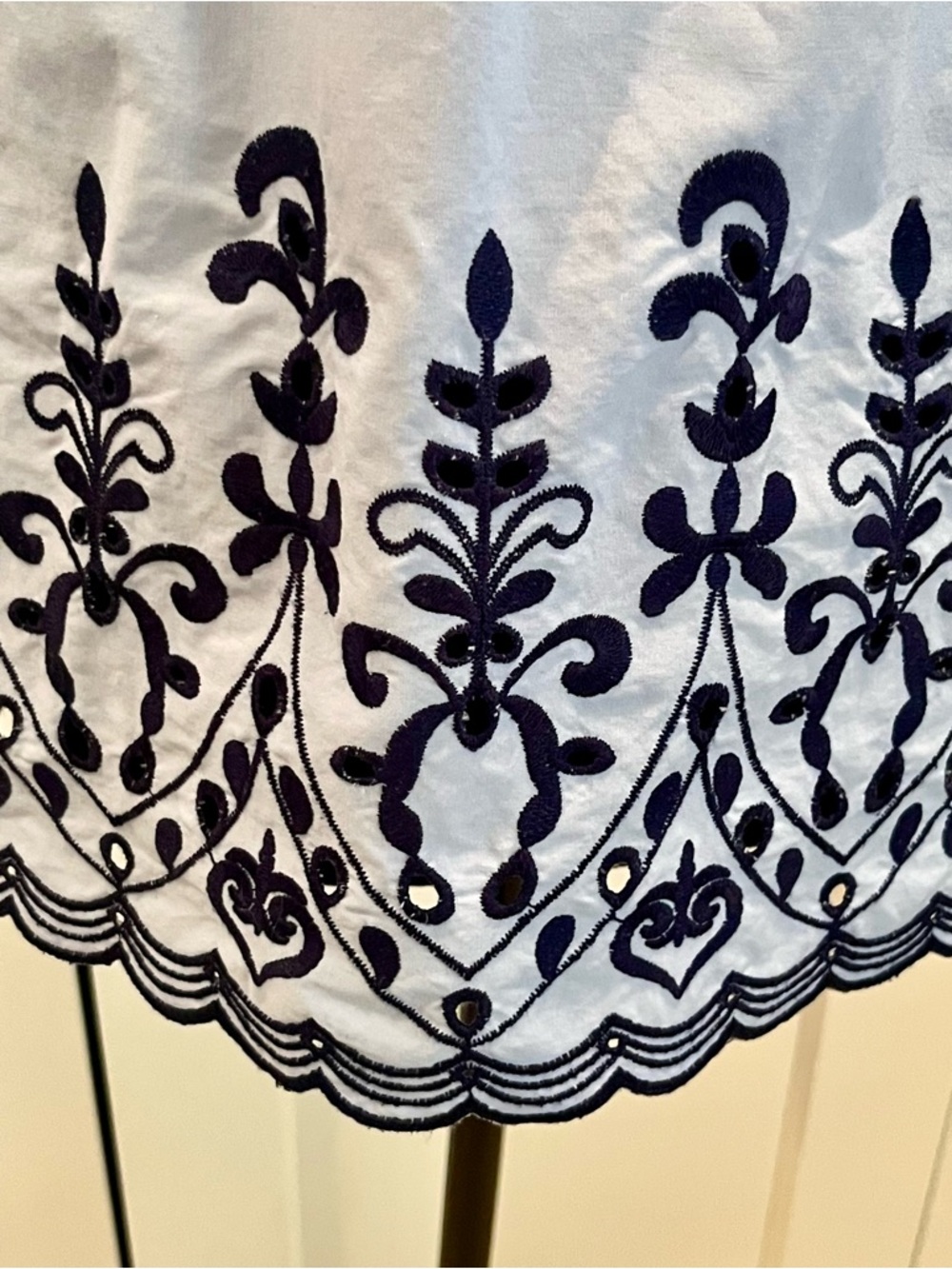 Time and Tru Light Blue Off-Shoulder Blouse with Navy Embroidery Cotton Blend - Picture 3 of 9